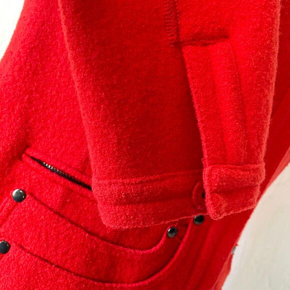 Per Se Red Orange Boiled Wool Mandarin Collar Hidden Snap Jacket - Women's 6 - Picture 7 of 9